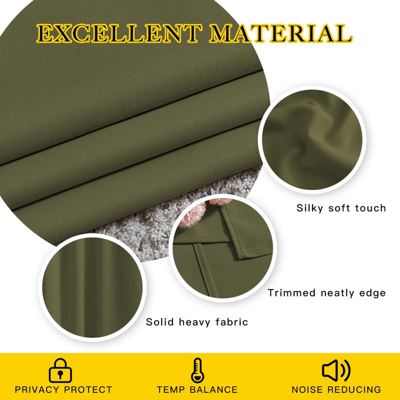 NICETOWN Blackout Olive Green Curtains 63 inches Long, Functional Blackout Window Treatments Thermal Drapes Privacy Assured for Bedroom, 2 Panels, W52 x L63 - Image 4