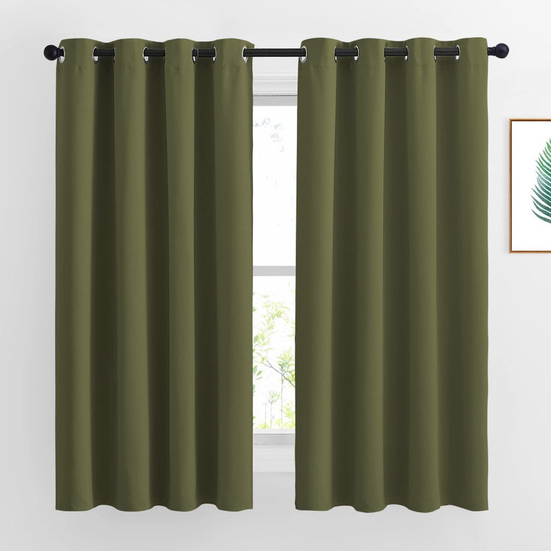 NICETOWN Blackout Olive Green Curtains 63 inches Long, Functional Blackout Window Treatments Thermal Drapes Privacy Assured for Bedroom, 2 Panels, W52 x L63 - Image 1
