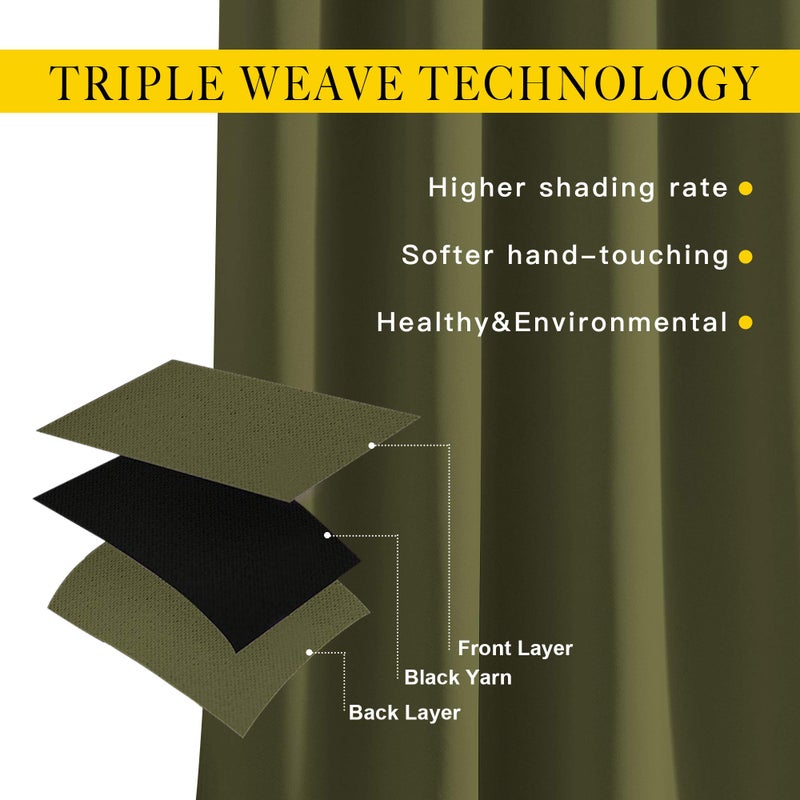 NICETOWN Blackout Olive Green Curtains 63 inches Long, Functional Blackout Window Treatments Thermal Drapes Privacy Assured for Bedroom, 2 Panels, W52 x L63 - Image 5