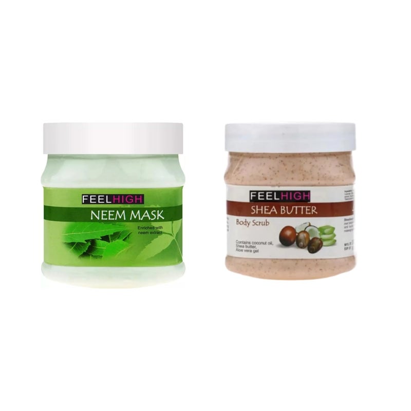 Feelhigh Face And Body Neem Mask Fight Wrinkles 500ml And Face Scrub 500ml Neem Mask and Shea Butter Scrub - Image 1