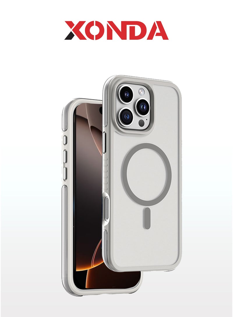 Xonda Airbag iPhone 16 ProMax MagSafe  Case, Gray - Shock-absorbing, slip-resistant design,raised camera bezel for maximum lens protection, metal buttons for greater durability, MagSafe compatible. - Image 1