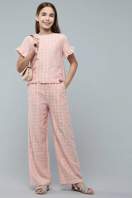 أر أند بي Lace Detail Top with Crew Neck and Short Sleeves