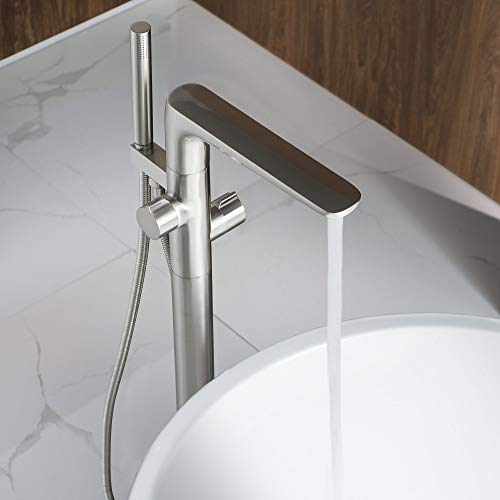 WOODBRIDGE Contemporary Single Handle Floor Mount Freestanding Tub Filler Faucet with Hand shower in Brushed Nickel Finish,F0014BN - Image 4