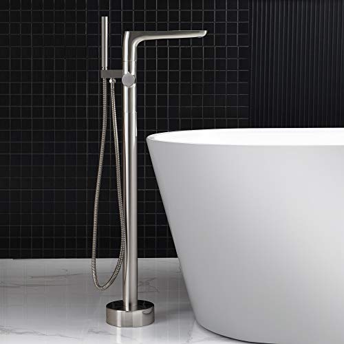 WOODBRIDGE Contemporary Single Handle Floor Mount Freestanding Tub Filler Faucet with Hand shower in Brushed Nickel Finish,F0014BN - Image 1