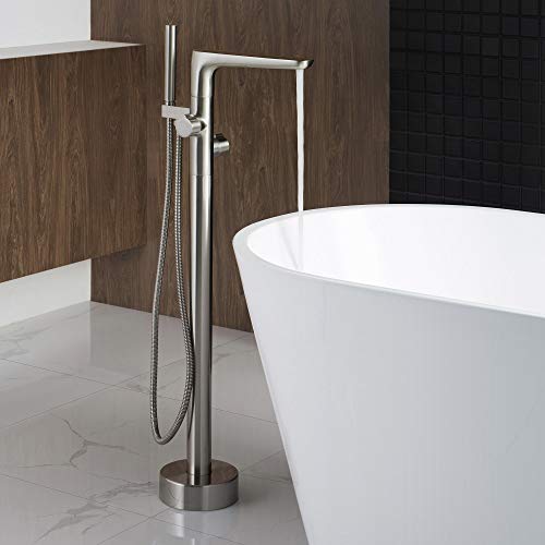 WOODBRIDGE Contemporary Single Handle Floor Mount Freestanding Tub Filler Faucet with Hand shower in Brushed Nickel Finish,F0014BN - Image 5