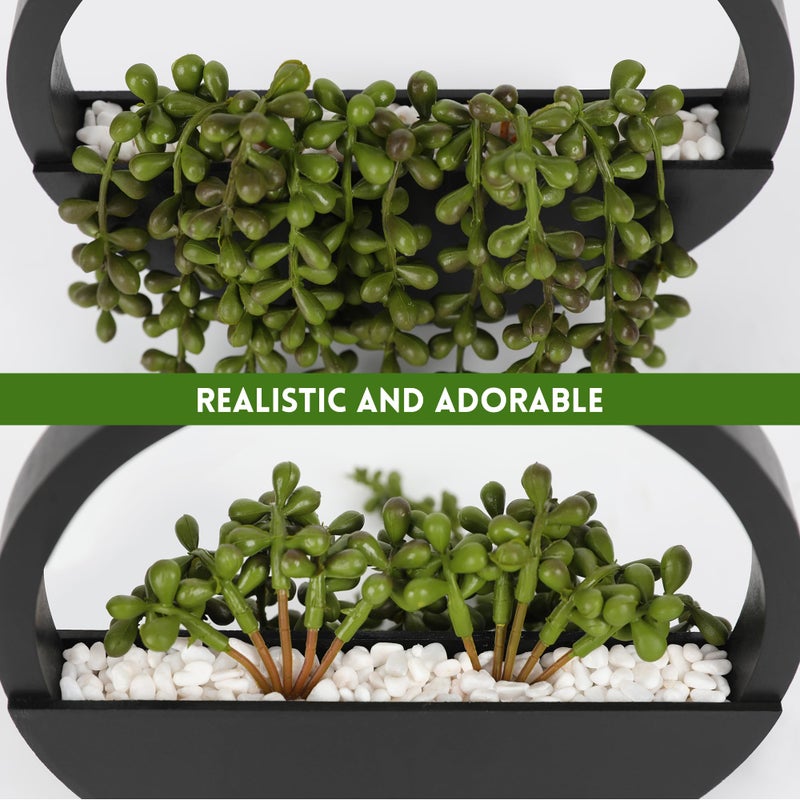 Floweroyal 2pcs Artificial Succulents Hanging Plants 12.2'' Fake String of Pearls in Pot with 8.3'' Lanyard for Indoor Outdoor Wall Decor (Black). - Image 4