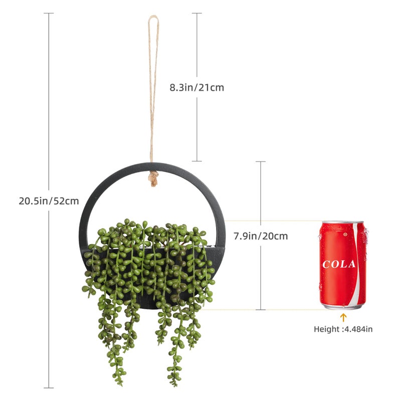 Floweroyal 2pcs Artificial Succulents Hanging Plants 12.2'' Fake String of Pearls in Pot with 8.3'' Lanyard for Indoor Outdoor Wall Decor (Black). - Image 5