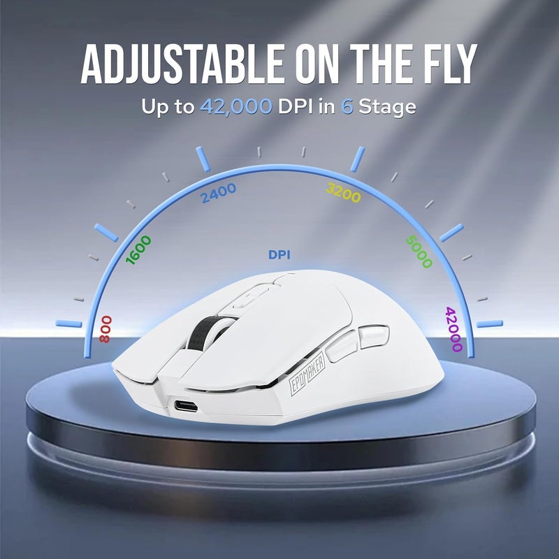 EPOMAKER Click Gaming Mouse Wireless 2.4Ghz/Bluetooth/Type-C, 800 to 42,000 DPI Adjustable, 8K Polling Rate, 500mAh, Lightweight Optical Mouse, for PC/Mac/Linux (White) - Image 1