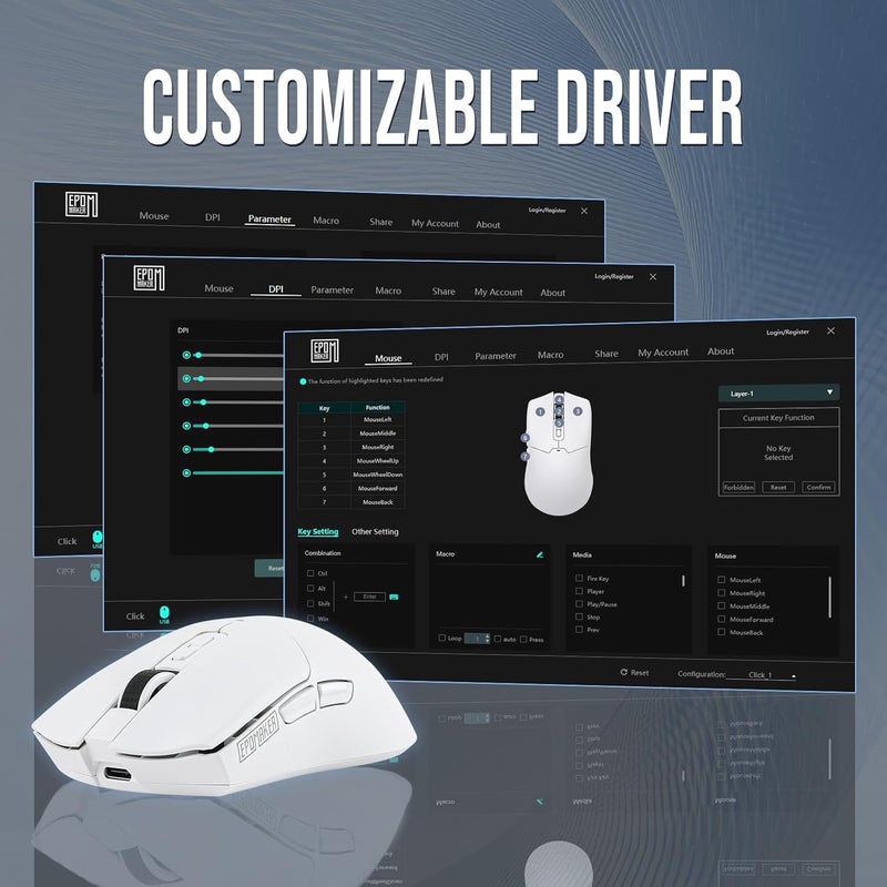 EPOMAKER Click Gaming Mouse Wireless 2.4Ghz/Bluetooth/Type-C, 800 to 42,000 DPI Adjustable, 8K Polling Rate, 500mAh, Lightweight Optical Mouse, for PC/Mac/Linux (White) - Image 5