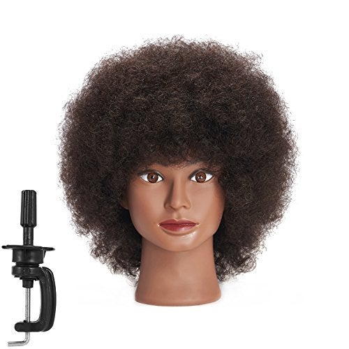 training head Traininghead 10'' Afro Mannequin Head With 100% Human Hair Training Head Manikin Cosmetology Doll Head For Hairdresser With Clamp Stand (10 inches) - Image 4