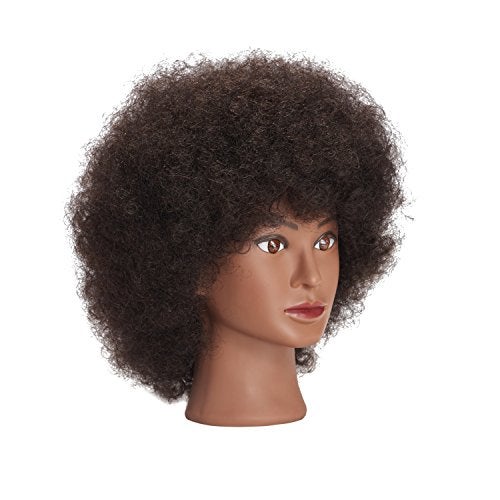 training head Traininghead 10'' Afro Mannequin Head With 100% Human Hair Training Head Manikin Cosmetology Doll Head For Hairdresser With Clamp Stand (10 inches) - Image 2