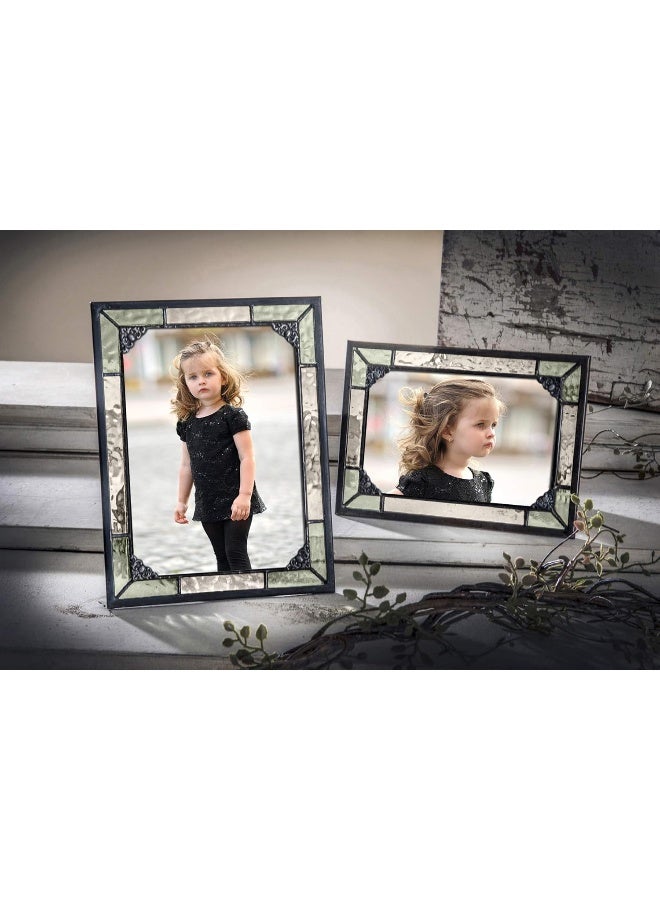 J Devlin Glass Art J Devlin 4x6 Vintage Green Stained Glass Picture Frame  Horizontal or Vertical Photo Display Handcrafted Decorative Glass Frame with Antique Charcoal Patina - Image 4