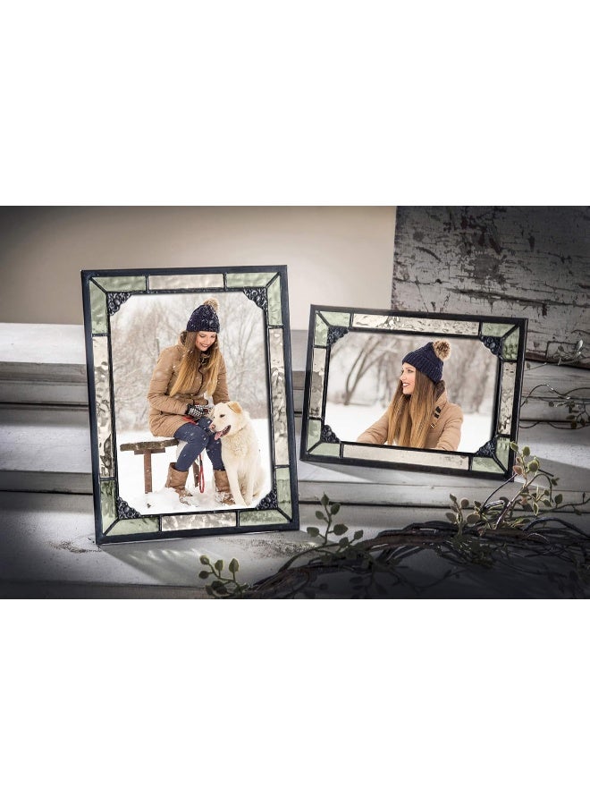 J Devlin Glass Art J Devlin 4x6 Vintage Green Stained Glass Picture Frame  Horizontal or Vertical Photo Display Handcrafted Decorative Glass Frame with Antique Charcoal Patina - Image 2