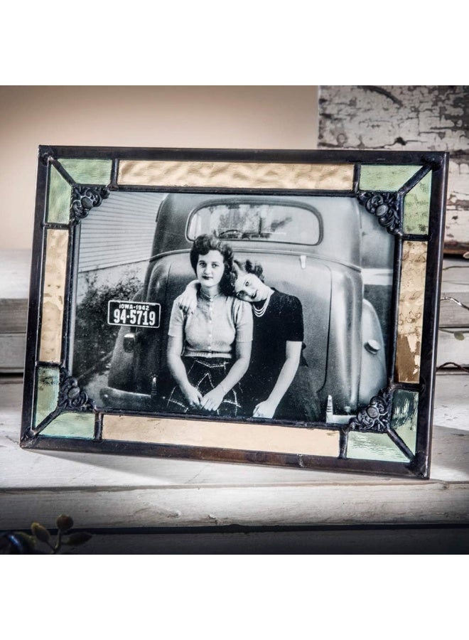 J Devlin Glass Art J Devlin 4x6 Vintage Green Stained Glass Picture Frame  Horizontal or Vertical Photo Display Handcrafted Decorative Glass Frame with Antique Charcoal Patina - Image 3