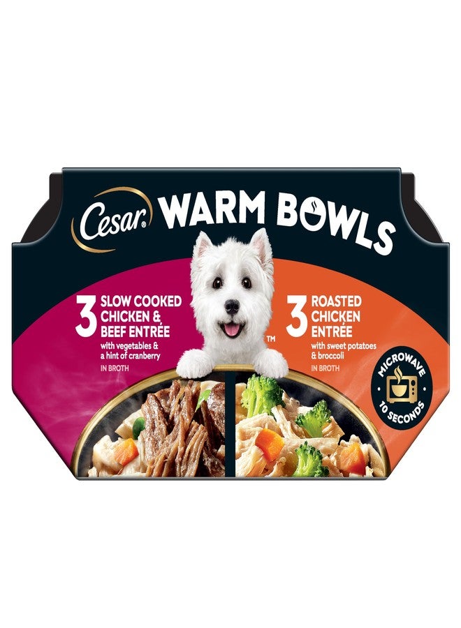 Cesar Warm Bowls Wet Dog Food Variety Pack: Chicken & Beef; and Chicken Entrees, 2.7 oz Bowls, 6 Count - Image 1