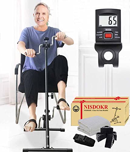 NISDOKR Pedal Exerciser Bike Hand Arm Leg and Knee Peddler Adjustable Fitness Equipment for Seniors, Elderly Home Pedal Exercise Bike for Total Body, with Gift Box & Monitor - Image 1