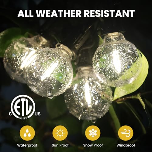 Yusist 100FT Solar String Lights Outdoor Waterproof with Remote, G40 Solar Powered String Lights with 30+2 LED Shatterproof Bulbs, Dimmable Solar Patio Hanging Lights for Outside Backyard Party - Image 4
