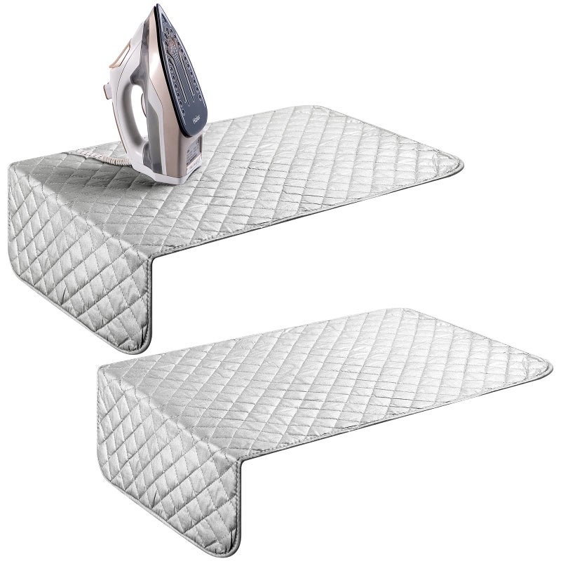 Oudain Oudain 2 Pieces Magnetic Ironing Mat Heat Resistant Ironing Blanket Portable Travel Folding Ironing Pad Iron Board Alternative Cover for Washer Dryer Table Top Laundry Clothes 33 x 19 Grey