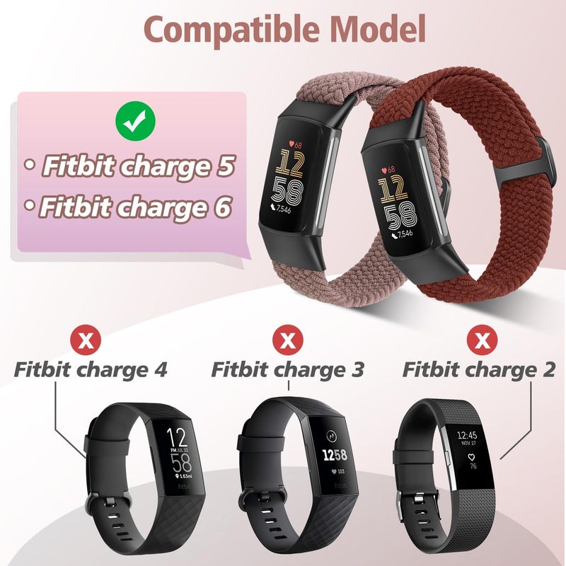 VNDAPT Elastic Braided Bands Compatible with Fitbit Charge 5/Fitbit Charge 6 for Women Men, Breathable Adjustable Stretchy Nylon Loop Sport Replacement Wristbands for Fitbit Charge 6 Charge 5 Straps - Image 4