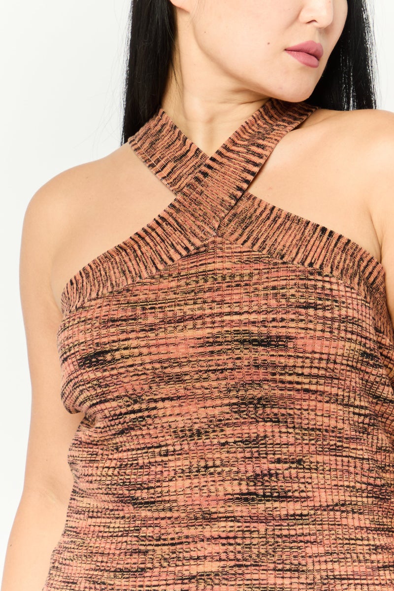 DKNY Women Criss Cross Neck Sleeveless Space Dye Pattern Top, Multicolor - Image 3