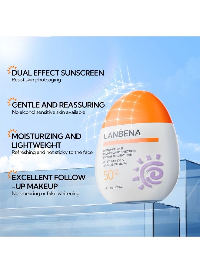 LANBENA Moisturizing UV Sunscreen Cream SPF 50 PA+++ 30g 3-in-1 Facial Sunscreen for Sensitive Skin - Image 2