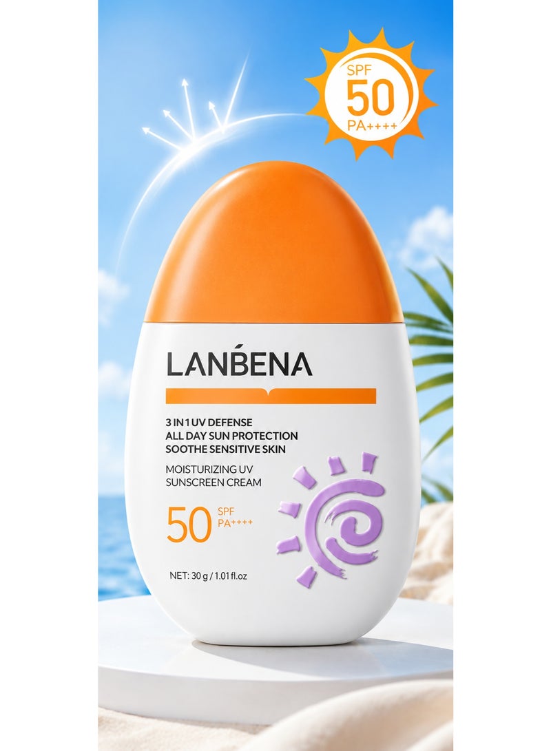 LANBENA Moisturizing UV Sunscreen Cream SPF 50 PA+++ 30g 3-in-1 Facial Sunscreen for Sensitive Skin - Image 1