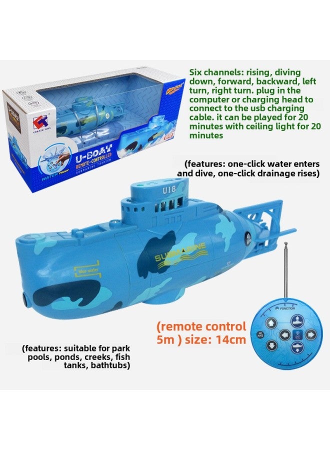 Mini Wireless Remote Control Submarine Waterproof Speedboat Submarine Model Charged Electric Water Play Toy Children Special Olympics-Colour:Sky Blue Nuclear Submarine-40mhz✓-Specification:Standard Charging - Free Remote Control Battery + Tools✓  - Image 1