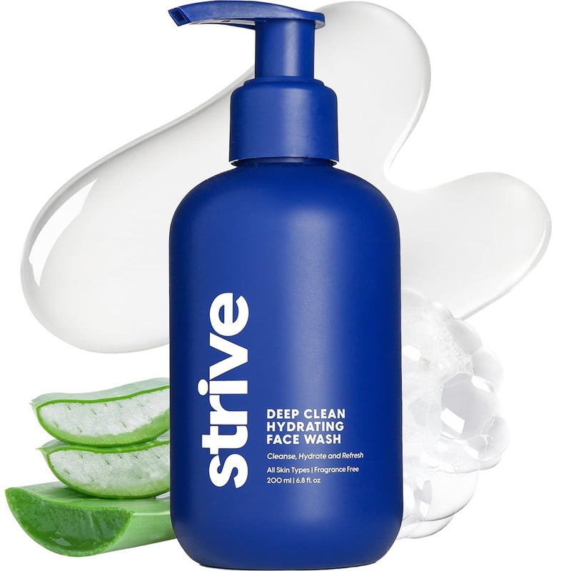 Strive Hydrating Men's Face Wash - Deep Cleans Pores, Exfoliates & Brightens - Refreshing Aloe Vera, Hyaluronic Acid & Niacinamide - Fragrance Free Men's Skincare - 200ml - Image 1