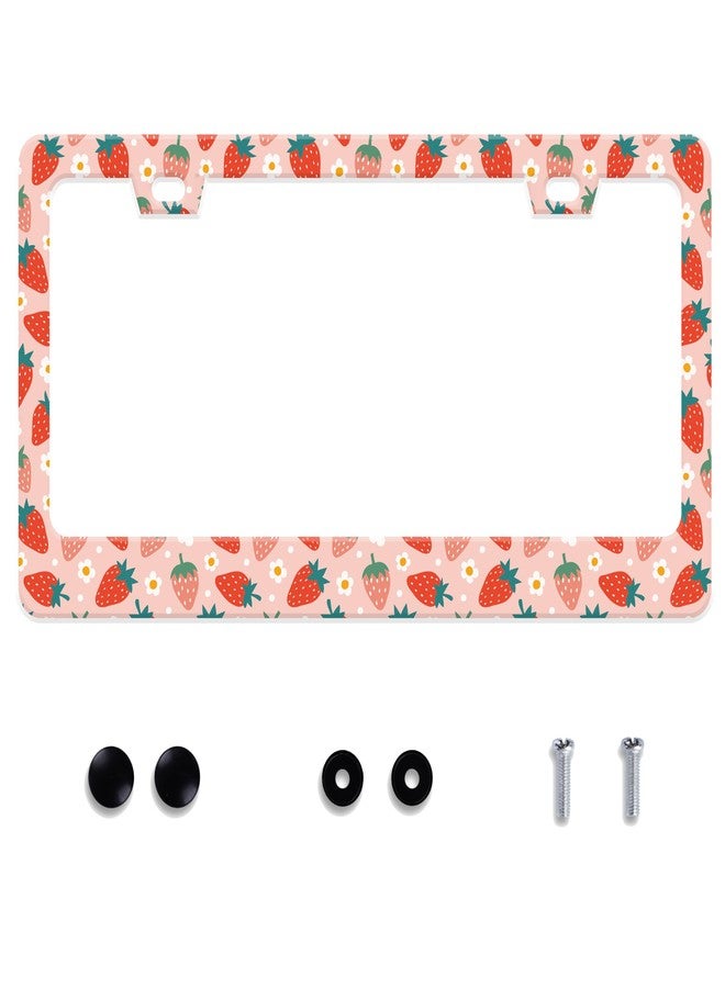 UNINDREM Strawberry License Plate Frame Fruit Stainless Steel License Plate Frame Rust-Proof Auto Parts Decoration with Screws License Plate Holder for Men Women Youth 12x6 Inch Gift - Image 1