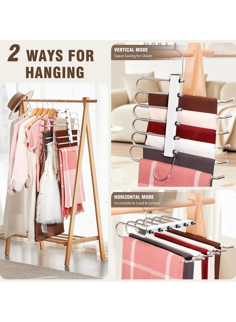 2Pcs Pants Hangers Space Saving, 6 Tier Pant Hangers, Anti-Slip, Lightweight, Stainless Steel for Men Women, Non Slip Black Hangers for Pants, Jean, Trouser, Scarf, Multiple Hangers in One - Image 3