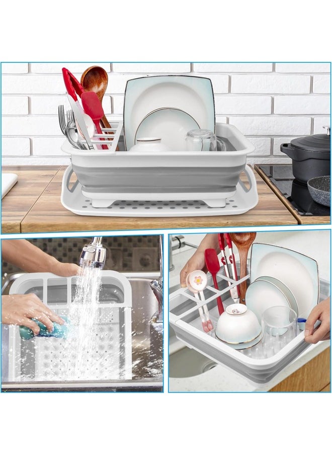Generic Collapsible Drying Dish Storage Rack, Dish Drainer Dinnerware Basket For Kitchen Counter and Campers Portable Dinnerware Organizer (Grey)  - Image 2