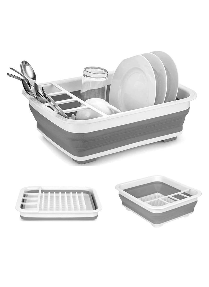Generic Collapsible Drying Dish Storage Rack, Dish Drainer Dinnerware Basket For Kitchen Counter and Campers Portable Dinnerware Organizer (Grey)  - Image 1