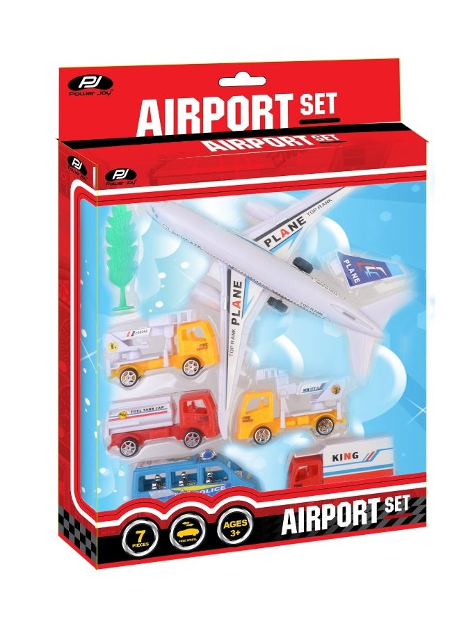 Power Joy Plastic Airport Set 7 Pieces – Vehicle Playset Toy for Kids Ages 3+ - Image 1