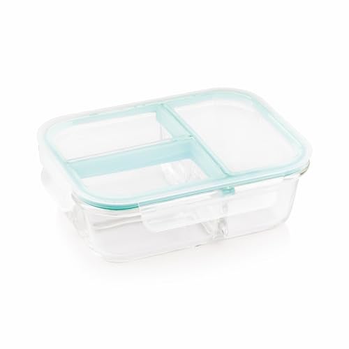 ATTRO Glassox Classic Borosilicate Glass Lunch Box – 1040ml, 3 Compartment with Locking Lid, Airtight & Leak-Proof, Microwave & Freezer Safe Transparent Food Container - Image 5