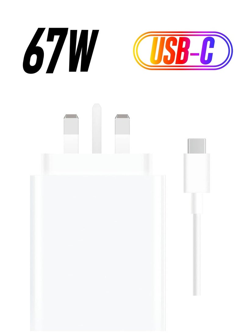 67W Fast Charging Power Adapter for Xiaomi Mi 12/13T, Mi 9T Pro, Poco, Black Shark 5, Mi 13/12T/11T/10T Pro, Note 11 Pro 5G & More (White) - Image 1