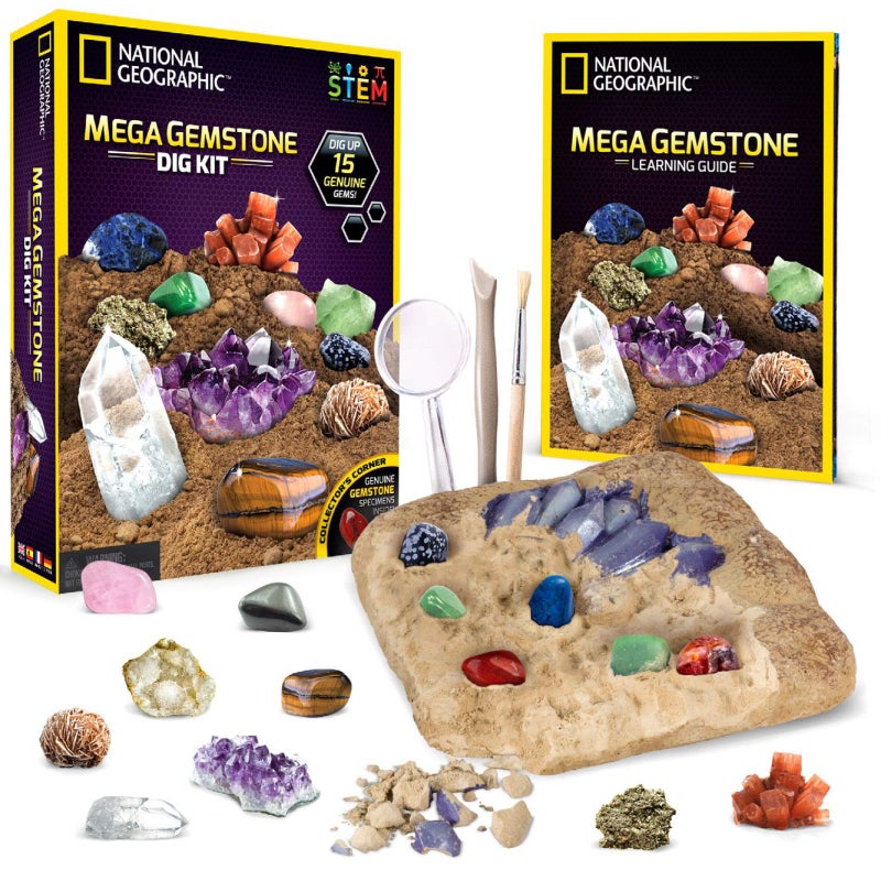 Blue Marble NATIONAL GEOGRAPHIC Mega Gemstone Dig Kit – Dig Up 15 Real Gemstones and Crystals, Science Kit for Kids, Gem Digging Kit, Gift for Girls and Boys, Mining Kit, Rock Collection - Image 1
