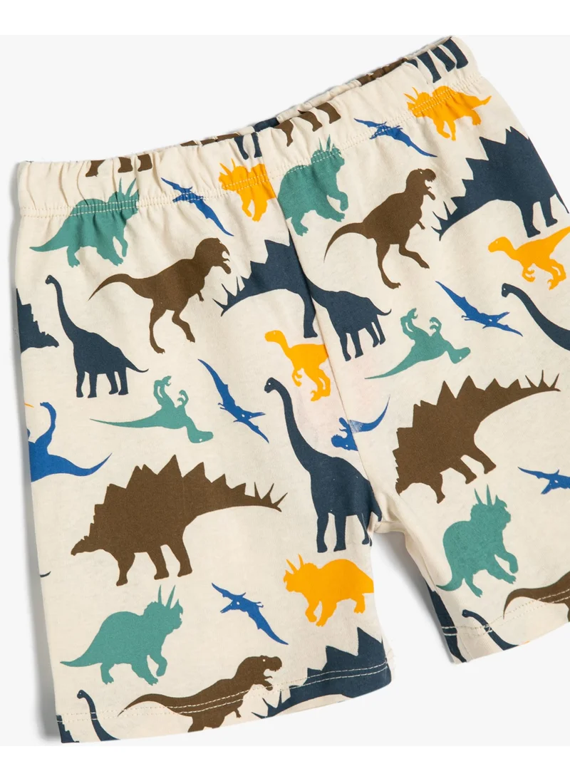 KOTON Cotton Shorts Dinosaur Printed Elastic Waist