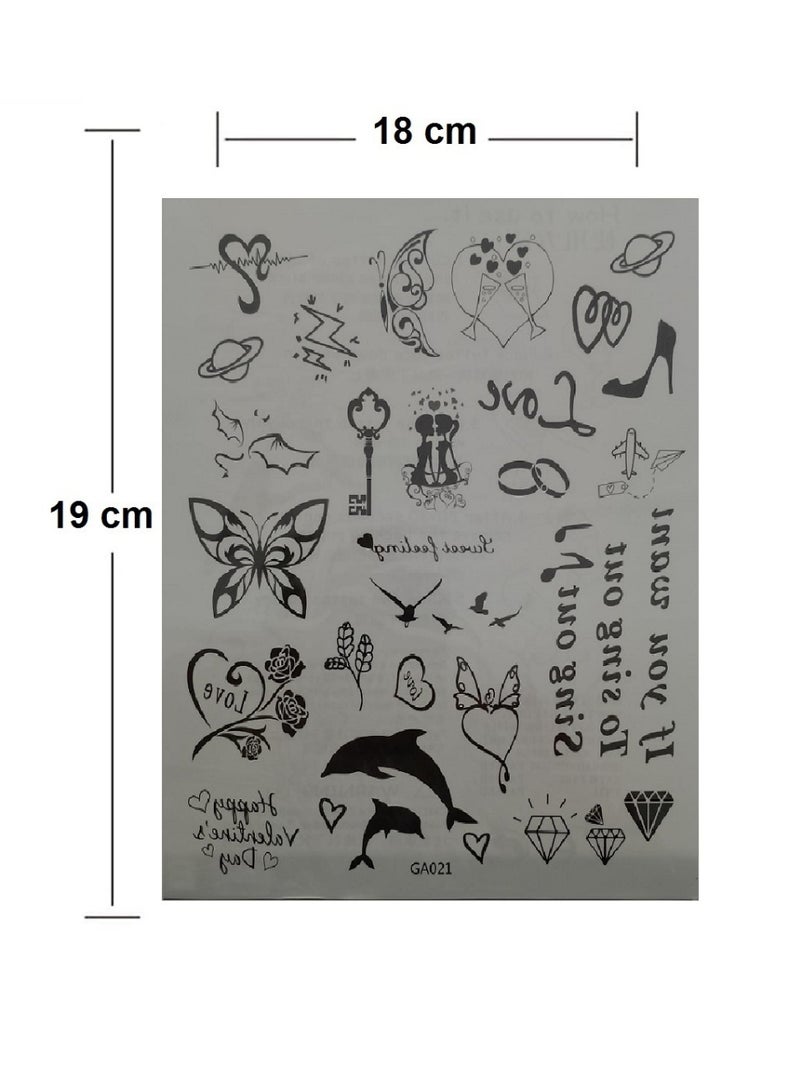 ملصقات الوشم المؤقتة تتميز بتصميمات متنوعة، بما في ذلك القلوب والفراشات والنجوم والحيوانات والنصوص - Image 2