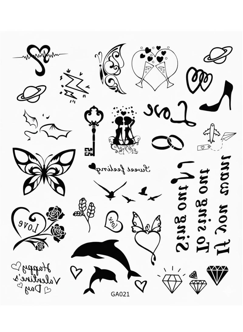 ملصقات الوشم المؤقتة تتميز بتصميمات متنوعة، بما في ذلك القلوب والفراشات والنجوم والحيوانات والنصوص - Image 1