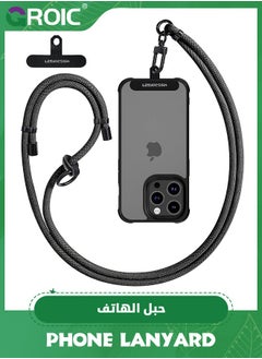 حبل أسود للهاتف الخلوي عالميًا، حبل رقبة للهاتف الخلوي منسوج قابل للتعديل مع رقعة هاتف متوافقة مع معظم الهواتف الذكية