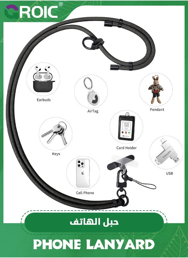 GROIC - حبل أسود للهاتف الخلوي عالميًا، حبل رقبة للهاتف الخلوي منسوج قابل للتعديل مع رقعة هاتف متوافقة مع معظم الهواتف الذكية - Image 1