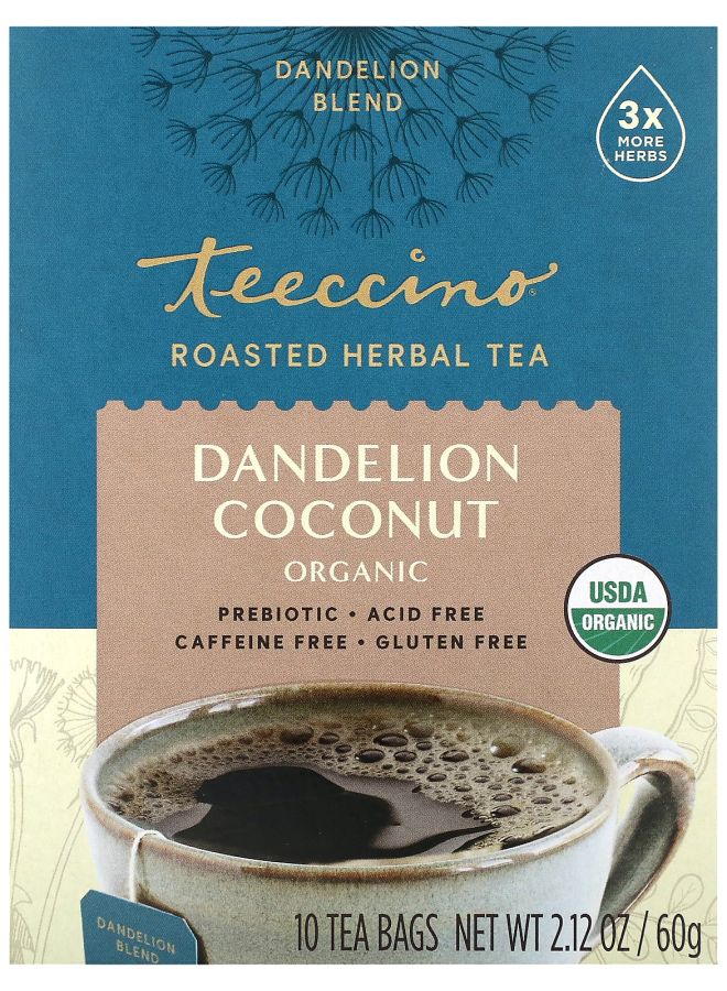 Organic Roasted Herbal Tea Dandelion Coconut Caffeine Free 10 Tea Bags 2.12 oz (60 g)