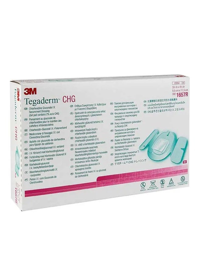 3M Pack of 25 3M Tegaderm CHG Chlorhexidine Gluconate IV. Securing bandage, 1657R, 11.5cm x 8.5cm  - Image 1