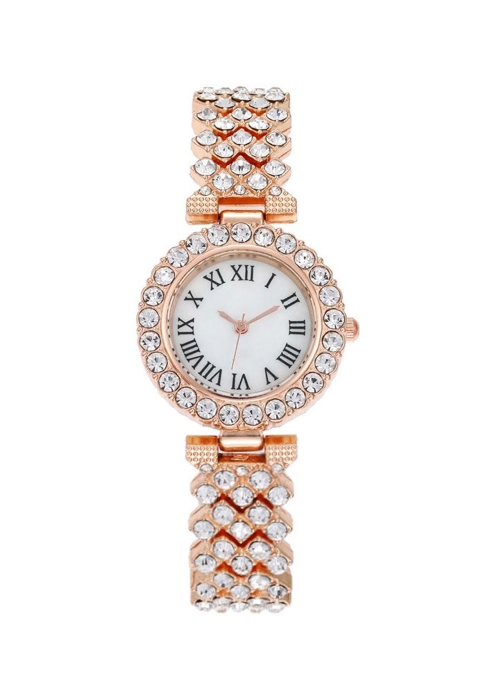 Generic Fashionable Roman Pattern Diamond Ladies Watch Student Quartz Watch Bracelet Watch (Rose Gold) 