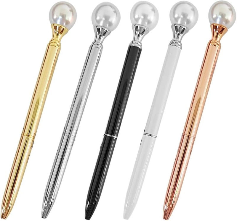 5 Pcs Pearl Finish Metal Ballpoint Pen Set For Women Writing Office Home Use - Image 1