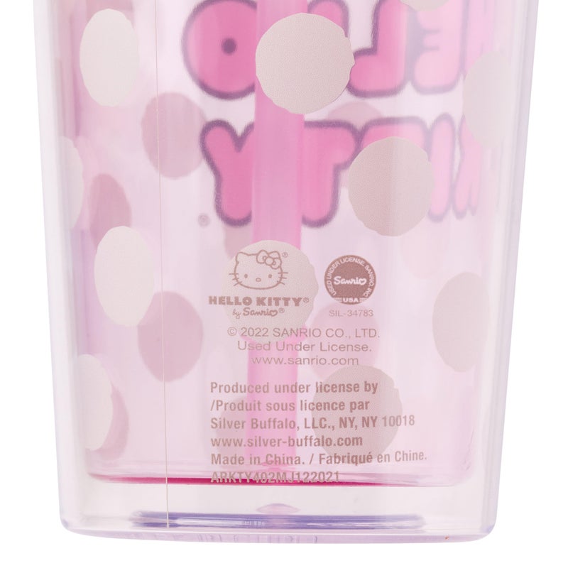 Silver Buffalo Sanrio Hello Kitty Bow Pink Polka Dots Plastic Cold Cup with Lid and Straw Topper, 24 Ounces - Image 3