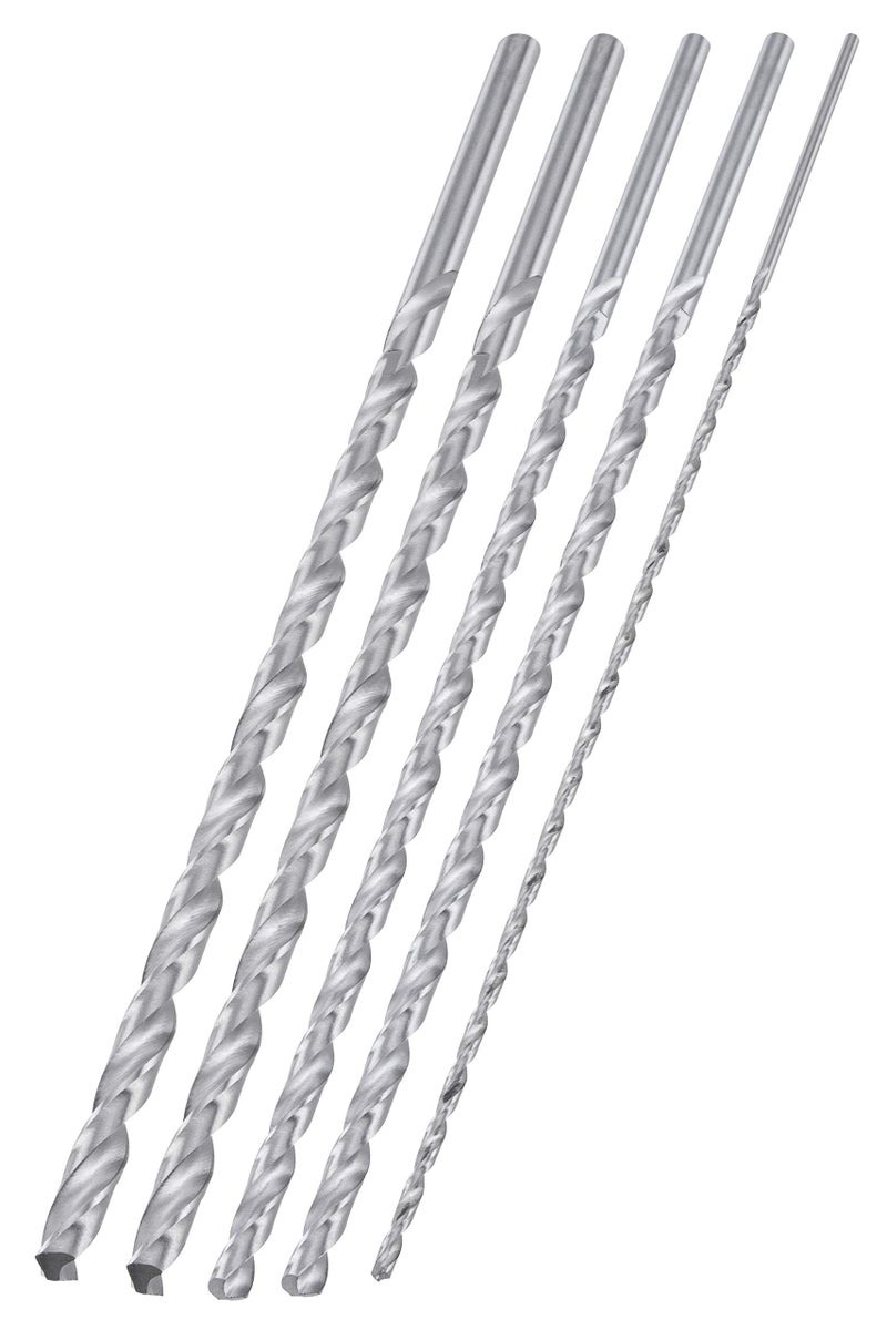 NEIKO 10047A Extra Long Drill Bit Set | 5-Piece | M2 HSS Steel | 12-Inch Length | 1/8, 3/16, 1/4, 5/16, and 3/8-Inch - Image 1