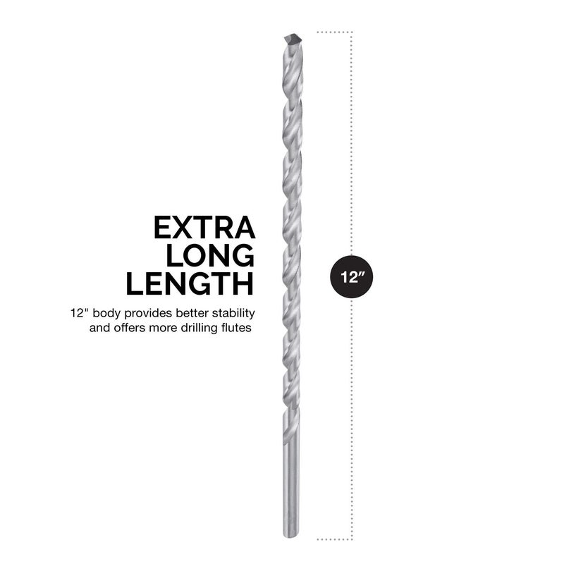 NEIKO 10047A Extra Long Drill Bit Set | 5-Piece | M2 HSS Steel | 12-Inch Length | 1/8, 3/16, 1/4, 5/16, and 3/8-Inch - Image 2