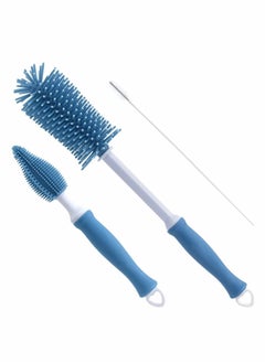 Excefore Silicone Soft Touch Bottle Brush, Baby Bottle Cleaning Brush, Long Handle Kitchen Cleaner Silicone Brush for Washing Glass, Baby Bottles, Mugs, Narrow Neck Water Sport Bottles, Set of 3  - Image 1