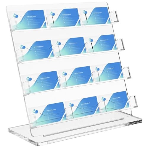 Homaisson 12 Slots Acrylic Business Card Holder Acrylic Business Card Display Stand for Desk Tiered Clear Organizer for Business Cards for Offices Reception Desks Exhibitions - Image 1